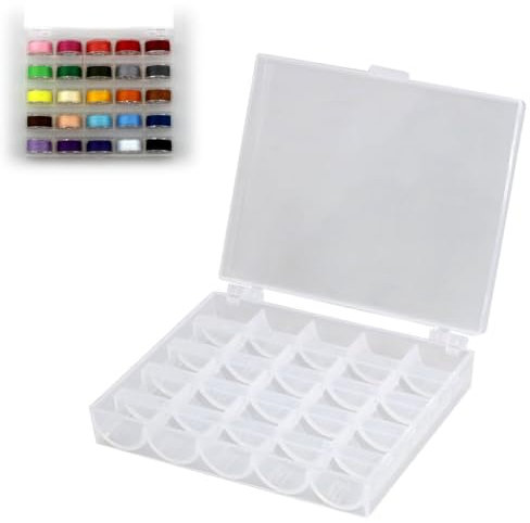 25 Fächer Kunststoff Spulenbox Leer,Box für Spulen Nähmaschine,Nähmaschinen Zubehör,Nähmaschinen Spulen,Nähzubehör für Nähmaschine Aufbewahrung von Spulen Rollen und Kleine Gegenstände - Transparent