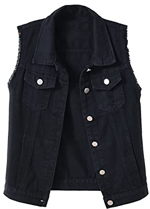 Chaleco vaquero para mujer con remaches negros punk – chaleco vaquero para mujer tallas grandes chaqueta vaquera sin mangas oversized chaleco ligero de verano elegante chaleco tradicional elástico