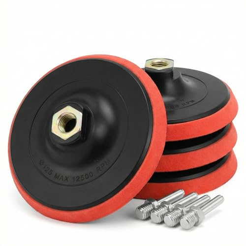 QWORK® 4 Stück M14 125mm Schleifteller mit Hakenriemen, Inklusive M14 Verbindungsstange