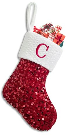 Sleeleece Weihnachtsstrumpf Personalisiert Nikolausstrumpf 22 cm,Christmas Stockings,Nikolausstiefel zum Befüllen Weihnachtsstrumpf Geschenkbeutel Weihnachtsbaum Anhänger Weihnachtsdeko Pailletten C