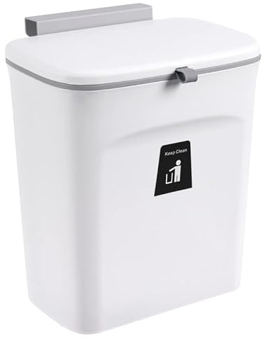 MENGDA Hängender Mülleimer für die Küche, mit Deckel, 10 l, Wandeimer, Küche, Abfalleimer, Camping, Auto, zum Aufhängen für Schranktüren, Schrank, Badezimmer – 29,5 x 16 x 26 cm (1, weiß)