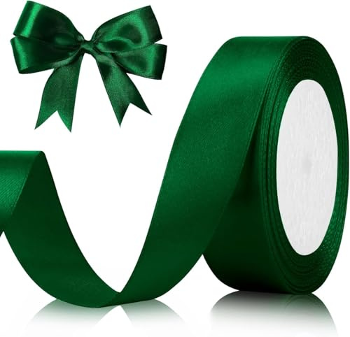 Satinband Bänder Dunkel Grün 25mm, Breit Geschenkband 23 Meter, Breit Schleifenband, Dunkel Grün Dekoband Stoffband für Geschenkverpackung, Kunsthandwerk, Haarschleifen, Blumenstrauß, Dekoration