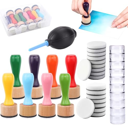 OTCRAFT Juego de 29 piezas de herramientas de soplador de aire de tinta, con espumas de repuesto, caja de almacenamiento de espuma para álbumes de recortes, pintura, dibujo, suministros de arte,