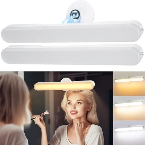 2PCS LED schminktisch beleuchtung, Make up Licht, Schminktisch Lampe | Dimmbar, 4000mAH Wiederaufladbar Spiegel Beleuchtung Ohne Kabel, Tragbare Abnehmbare 360°Drehung Spiegellampe
