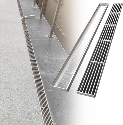 Caniveau Exterieur Grille de Drainage pour Caniveau 5 10 15 20 cm de Large, Grille de Drainage pour Tranchée D'égout Extérieure en Métal, Grille de Drainage Longue et Robuste pour Sol en Béton(100x20x