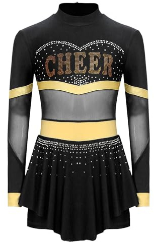 Aislor Cheer Leader Kostüm Kinder Mädchen Cheerleading Uniform Langarm Tanzkleid Minikleid Tanz Outfit Halloween Karneval Fasching Kostüm