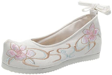 Holibanna Hanfu Shoes Women Embroidered Ethnic Silk Retro Flats Thick Sole Slope Heel Chinese Style Performance Shoes White Size 39