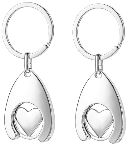 Porte-clés en forme de cœur avec jeton de chariot [Lot de 1/2] jeton de courses en métal à enlever - Pendentif en forme de cœur personnalisable pour gravure laser - Aide quotidienne et cadeau pour