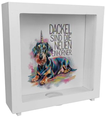 Dackel Einhorn Rahmen Spardose aus Holz - Dackel sind Einhörner Lustige Sparbüchse für Dackelliebhaber und Tierfreunde