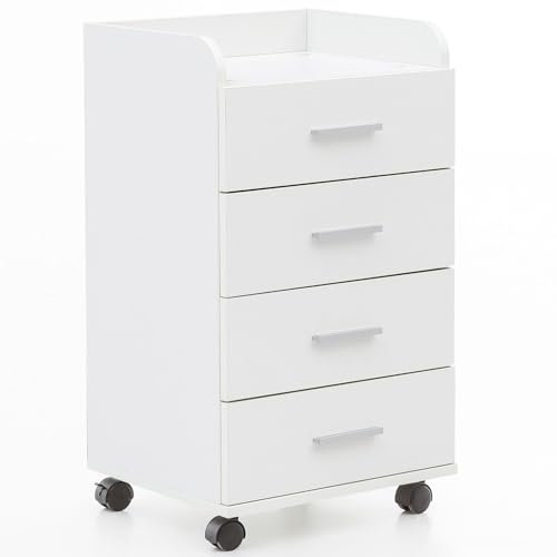 KADIMA DESIGN Rollcontainer WL5.748 40 x 70,5 x 33 cm Weiß | Schreibtisch-Container Rollschrank 4 Schubladen | Moderner Schubladencontainer mit Rollen | Standcontainer Bürocontainer