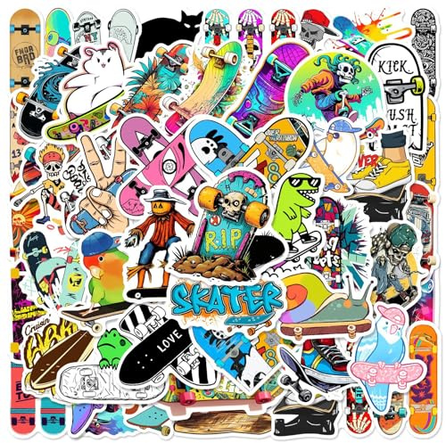 50PCS Cool Random Skateboard Stickers for Laptop Luggage Water Bottle Phone Notebook Guitar Snowboard Journal Helmet,Street Fashion Waterproof Decals for Teens Kids Adult Gift