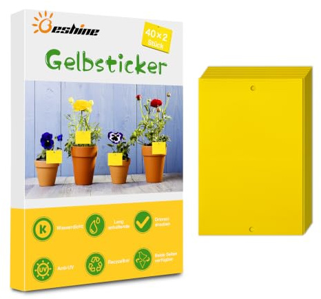 Beshine Gelbsticker, 40 x 2 Stück Gelbtafeln Trauermücken Bekämpfen klebriger Fänger für Pflanzen Innen- und Außeninsekten Fliegenkontrolle, wasserdicht und ungiftig