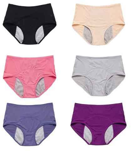 6 Pièces Culotte D'incontinence Urinaire, Anti-fuites Physiologique en Coton de Protection, Lavable avec Zone Absorbante Anti-Fuite pour Femmes