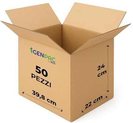 GM 50 Scatole Cartone Avana 39,8x22x24 h cm - Mono Onda Resistenti per Imballaggio, Spedizioni e E-Commerce - Cartoni Trasloco e Packaging Riciclabile, Vari formati, Ideali per Uffici e Aziende
