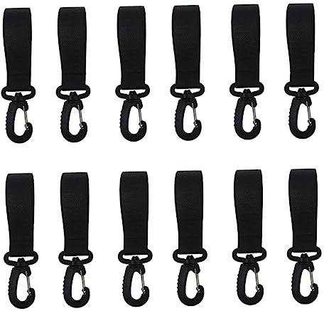 SUPVOX 12 Ganchos Giratorios para Cochecito, Gancho para Colgar Bolsas, Poliéster y Plástico, Negro, para Compras y Picnic