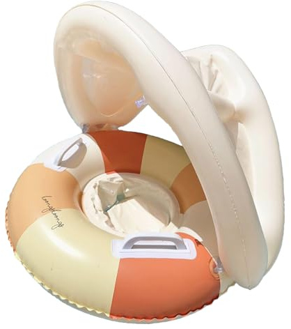 Qutalmi Baby simring med soltak, uppblåsbar retro baby poolsimmare, solskydd säkerhetsring vikbar simstol