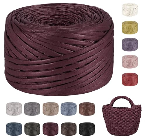 LEREATI Fettuccia per Borse a Uncinetto, 2x200g/2x90m Aspetto Similpelle Filato Grosso in Poliestere Cordino per Borse Uncinetto, Filati per Cestini Fai da Te Decorazioni (Rosso Vino)