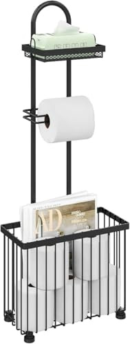Zertylre Toilettenpapierhalter mit Ablage, klopapierhalter Stehend für Badezimmerzeitschriften, mit Tablet-Halterung, für 6 Rollen Toilettenpapier, geeignet für Badezimmer und Gästetoiletten, schwarz