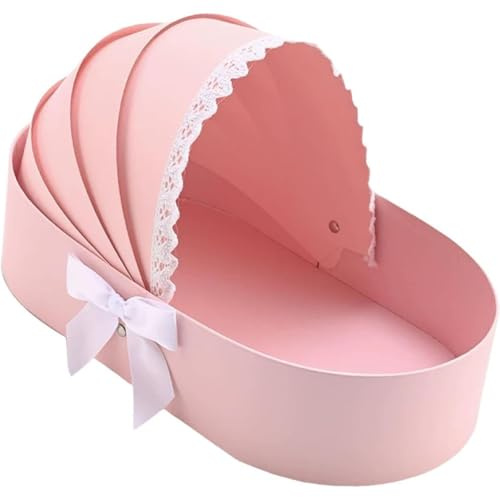 Cardboard Gift Box Unique & Creative Cradle-Shaped Gift Box with Lace 13x7x8 Inch Decorative Case for Baby Shower, Flower Arrangement, Candy, Egg, Biscuit Flower Boxes for Arrangements