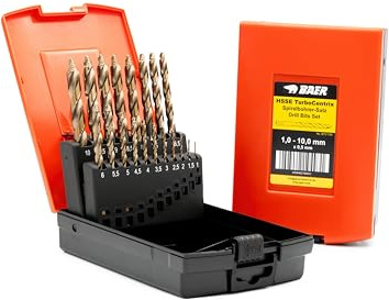 BAER Bohrer Set 1-10 mm HSSE/Co5 (0,5mm steigend) - Spiralbohrer Turbo Centrix - Bohrer Set Metall - 5% cobaltlegierter HSSE Schnellarbeitsstahl - Spiralbohrersatz - Bohrerset