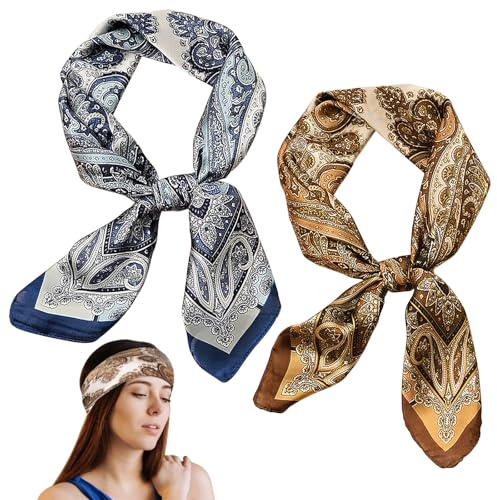 Colorich 2 Stück 70x70CM Bandana Damen, Quadratisches satin-Kopftuch, Kopftuch Damen Sommer, Seidenhaarschmuck