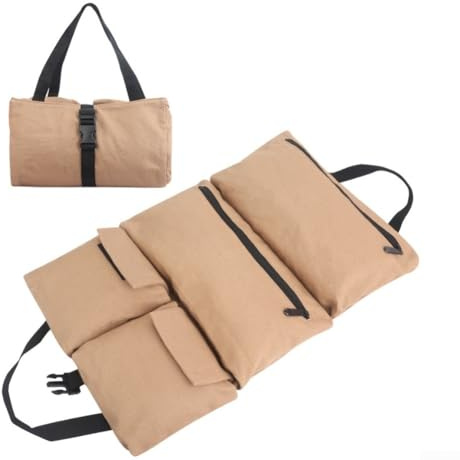 Sac de rangement en toile avec 5 poches zippées pour petits outils, tournevis, douilles, atelier, projets de bricolage (kaki)