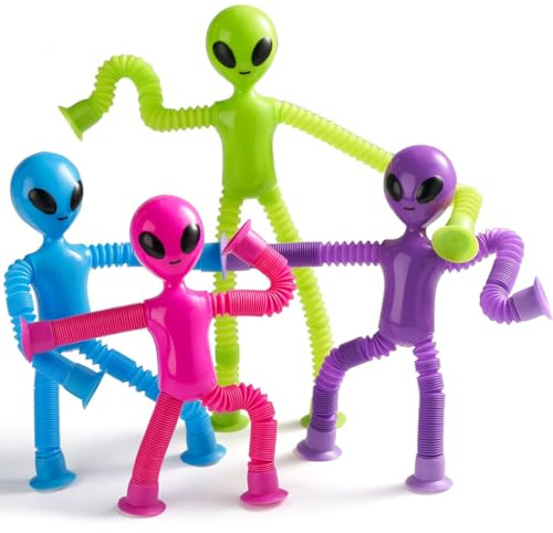 SIVZUMO 4 Piezas Juguete Telescópico con Ventosa De, Juguete De Telescópico, Succión De Juguete para Niños con Ventosa,Juguete Telescópico,Jirafa De Juguete Telescópico -Extraterrestres