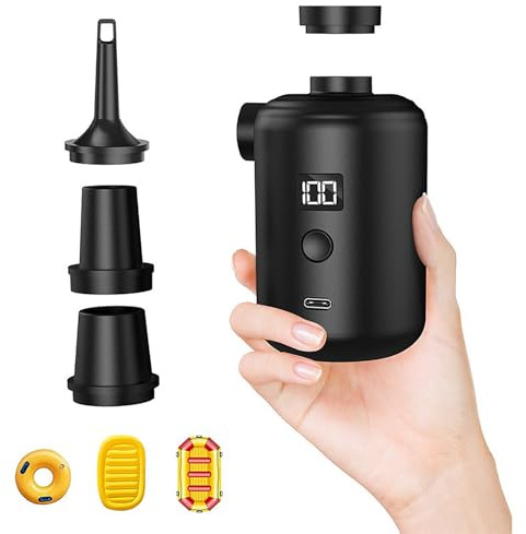 Electric Air Pump for Inflatables, 3600mAh Rechargeable Battery Air Pump with Fast Inflating/Deflating, Portable Mini Vacuum Pumps with 4 Airs Nozzles for Paddling Pool, Airbed
