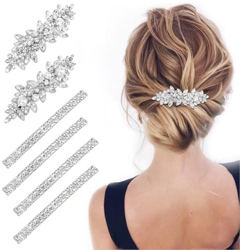 6 Piezas Horquillas Pelo Flor Strass, Accesorios Pelo para Mujeres, 2 Pinzas Flor Scintillantes, 4 Pasadores Pelo Diamante, Shiny Horquillas Set, Boda Fiesta Regalos