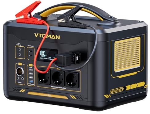 VTOMAN Jump 2200 Tragbare Powerstation mit Überbrückungskabel - 1548Wh/2200W(Spitze 4400W) LiFePO4 Batterie mit Erweiterbare Kapazität auf 3096Wh für Notfall,eine sichere Fahrzeugrettung