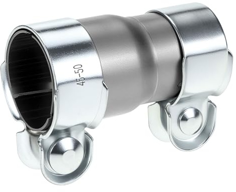 QWORK® Conector de tubo de escape de 45 mm a 51 mm, acero inoxidable, doble abrazadera, sin soldadura