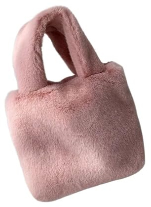 TYNXK Fluffig tygväska axelväskor damer mjuk plysch handväska handväskor för kvinnor vinter kvinnlig liten fyrkantig tygväska, Rosa, En storlek