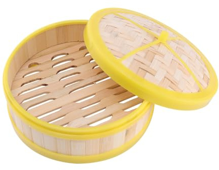 Veemoon 20Cm Bamboo Steamer with, Single Tier Steam Basket with Lid for Cooking Dim Sum, Dumplings, Buns, Vegetables, and Rice – Chinese Food Steamer for Kitchen Use