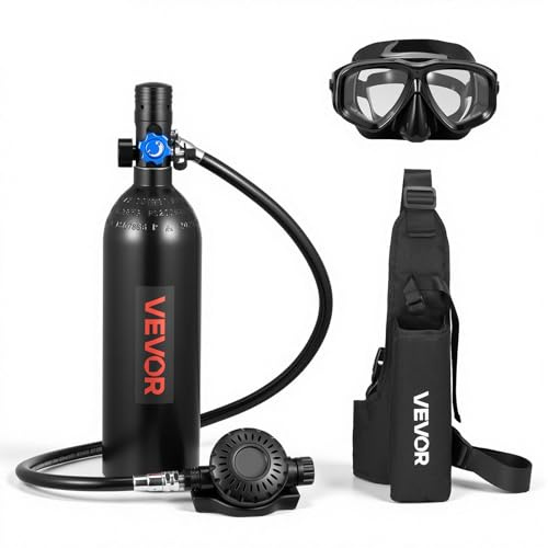 VEVOR Mini Bombola Subacquea per Immersioni, Set di Bombola Subacquea Portatile Riutilizzabile 1 L Bombole ad Aria Compressa con Autonomia Fino a 20 Minuti, con Borsa a Spalla e Maschera Sub Singola