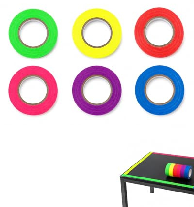 Luxorium 6 Rollos Cinta Adhesiva de Tejido Fluorescente, Fuerte Adhesión, Sin Residuos, Ideal para Fiestas, Escenario, Eventos y Decoración UV Creativa