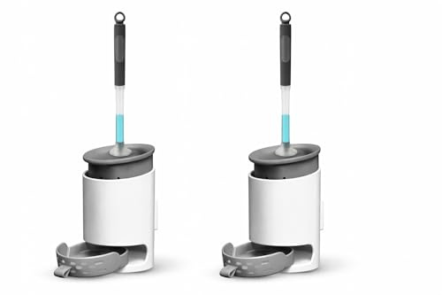 Escobilla WC Silicona con Dosificador Vacío | Pack 2 | Mango Largo Antisalpicaduras | Cepillo Baño Recargable | Soporte Ventilado
