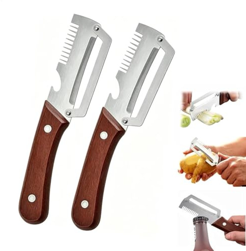 Pelapatate Multifunzione, 2 Pezzi Apribottiglie Ergonomico 3 en 1 Pelapatate, Pelapatates da Cucina in Acciaio Inossidabile, Pelapatates Coltello Trituratore Verdure per Gadget Cucina