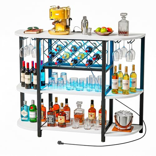 Homieasy Vinoteca Botellero Mueble Bar con LED RGB USB-C Industrial | Madera y Metal, 120 X 40 X 91 Cm, Para Cocina y Salón