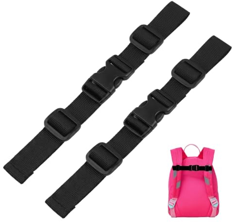 2 Stück Brustgurt Rucksack Verstellbar - Rutschfester Rucksackgurt mit Schnellverschluss für Schultasche, Wandern und Joggen - Rucksackriemen Nachrüsten Set, Schwarz, 28cm