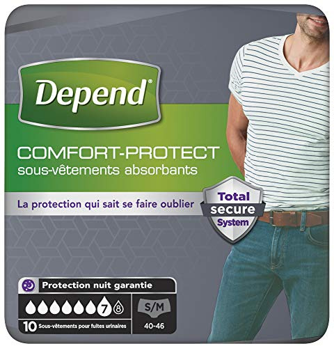 Depend Comfort-Protect Sous-Vêtements Homme (7 Gouttes) Taille S/M pour Fuites Urinaires et Incontinence x60 (6 Paquets de 10 Sous-Vêtements)