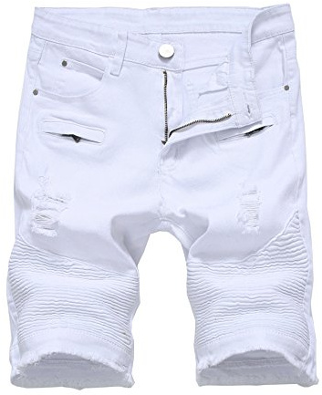 Enrica Men's Casual Zipper Biker Jeans Shorts Moto Denim Short Pants