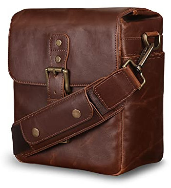 MegaGear MG1523 Leather Camera Messenger Bag for Mirrorless, Instant and DSLR Cameras - Dark Brown