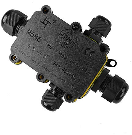 La Vane IP68 Waterproof 4 Way Electrical Junction Box for Ø5-12mm Cable | TUV VDE CE, ABS+PVC, dust/fireproof, with Cable Gland & Terminals, Large interior for Indoor & Outdoor Lighting Garden Farm