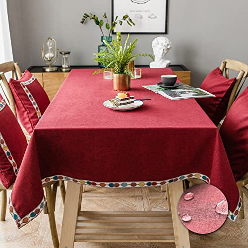 Pahajim Tischdecke Abwaschbar Rechteckig Tischdecke Baumwolle Leinen Einfacher Stil Tischdecke Outdoor Wetterfest Tischdecke Boho für Wohnzimmer, Biertisch, Garten(Rot,135 x 300 cm)