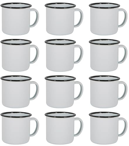 Argon Tableware Enamel Espresso Cups - 130ml - Black - Set of 12 Metal Drinking Mugs Teacup Coffee Mug Set Hot, Cold Drinks Cups for Home, Kitchen, Dining, Travel, Camping, Hiking & Outdoor Use
