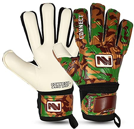 CONNECT Torwarthandschuhe für Kinder, Jugendliche und Erwachsene mit Fingerauflage, Fußballhandschuhe für Jungen Mädchen und Junioren, Fußballhandschuhe für Training und Spiel (Gold, 5)