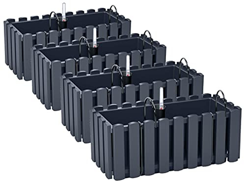 PAFEN 4X Blumenkasten Blumentopf mit Halterungen – 38 x 18 x 16,2 cm - Pflanztopf Bewässerungssystem Balkonkasten Pflanzkästen, Anthrazit