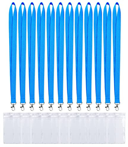 CANWELUX 12 Pack Bright Neon Sky Blue Lanyard for ID Badges, Lanyard with Anti-Lost ID Holders for Cruise (Sky Blue,12Pack)