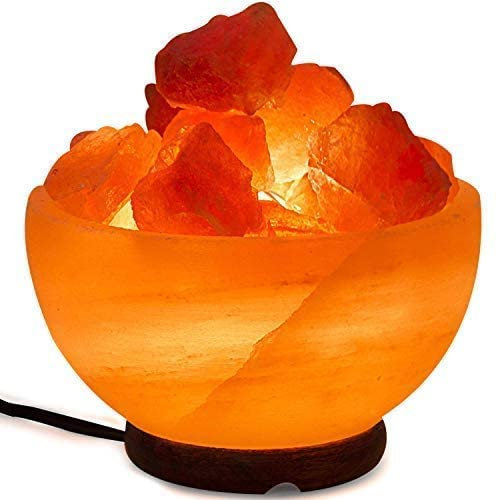 USB Multi Colored Himalayan Salt Lamp Bowl with Natural Crystal Chunks, Classic Wood Base Premium Quality Authentic from Pakistan