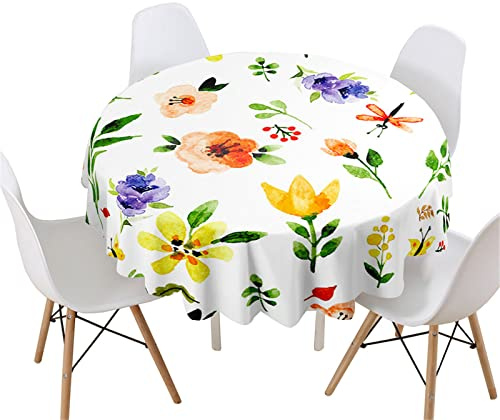 Highdi 3D Blumen Rund Tischdecke Abwaschbar, Wasserdicht Lotuseffekt Antifouling Rund Tischdecken Polyester Tischtuch für Home Küche Dekoration Garten (Ölgemälde Frühling,Durchmesser 160cm)
